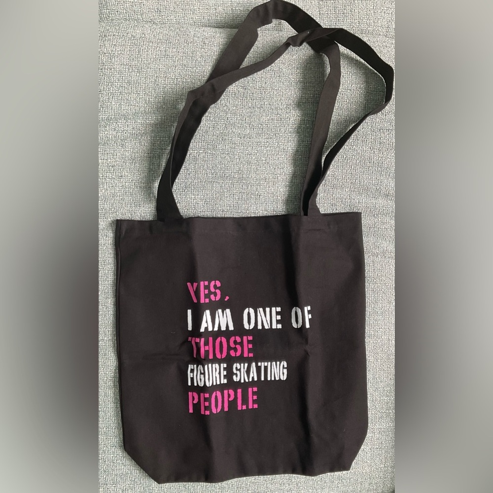 Figure Skater Reusable Canvas Tote Ice Skating Rink Bag Black Pink White NWT
